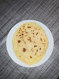High angle view of dessert in plate on table