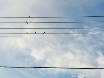 Low angle view of power lines against sky