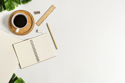 High angle view of coffee cup on table