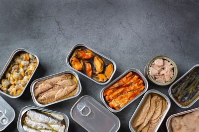 High angle view of food on table