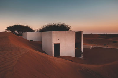 Scenic view of abandoned buildings in the desert