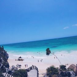 Scenic view of sea against clear blue sky