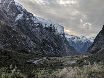 Scenic view of mountain range against sky