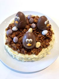 High angle view of easter cake on plate on table