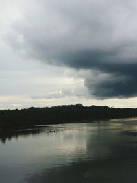 Scenic view of lake against cloudy sky