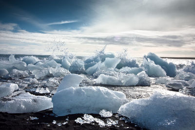 Aerial view of frozen lake