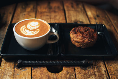 High angle view of coffee on table