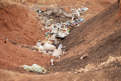 High angle view of garbage on land