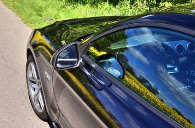 Reflection of car on side-view mirror