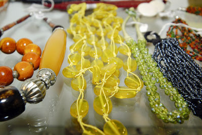 Close-up of christmas decorations on table