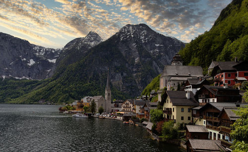 Town by mountain against sky from hallstatt