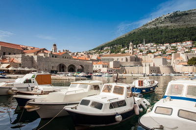 Dubrovnik city old port marina and fortifications