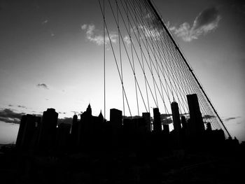 Low angle view of silhouette buildings against sky at dusk