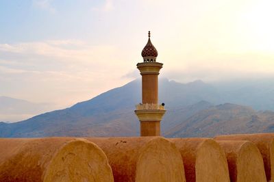 Exterior of minaret against sky