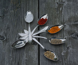 High angle view of vegetables on table