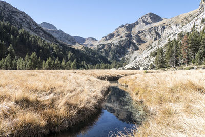 Scenic view of mountains against clear sky