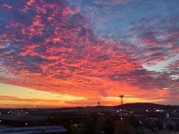 Dramatic sky over city at sunset