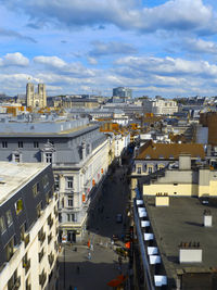 High angle view of street amidst buildings in city