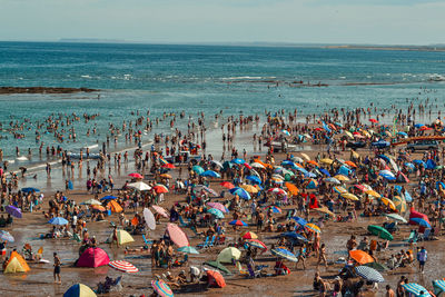 High angle view of people on beach