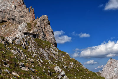 Low angle view of rock formation against sky