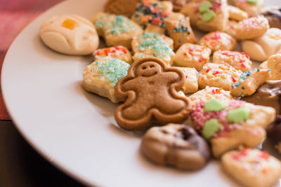 Close-up of cookies in plate