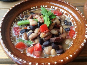 High angle view of salad in bowl