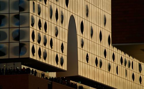 Low angle view of illuminated building at night