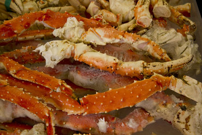 Close-up of prawns on barbecue grill