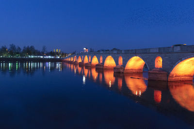 Bridge over river against clear blue sky