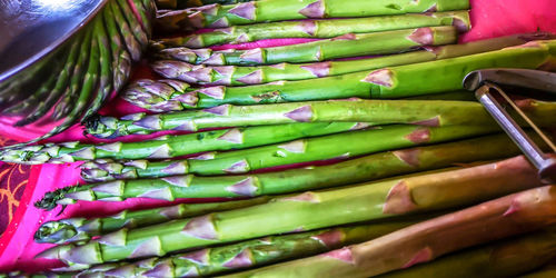 High angle view of multi colored vegetables at market stall