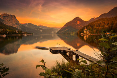 Scenic view of lake against sky during sunset