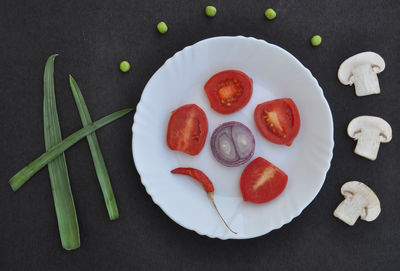 High angle view of breakfast on table