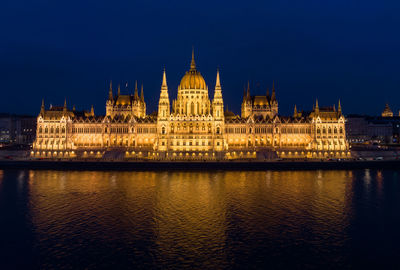 Budapest's neo gothic landmark hungarian parliament building and danube river in cityscape 