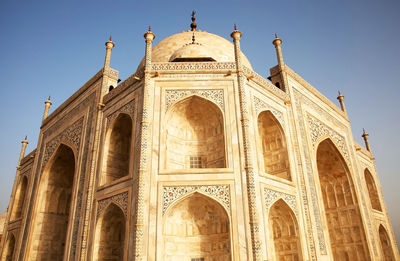 Low angle view of taj mahal during sunset