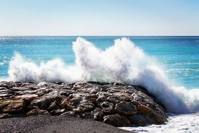 Scenic view of sea against clear sky