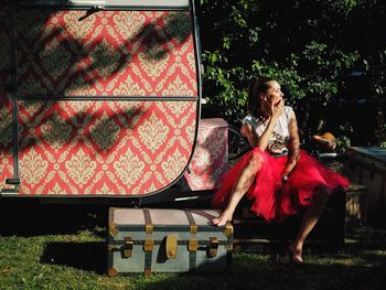 Close-up of woman standing in pond