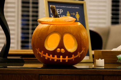 Close-up of pumpkin on table