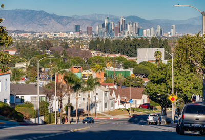 High angle view of buildings in city