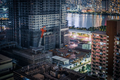 High angle view of buildings in city