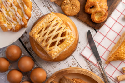 High angle view of breakfast on table