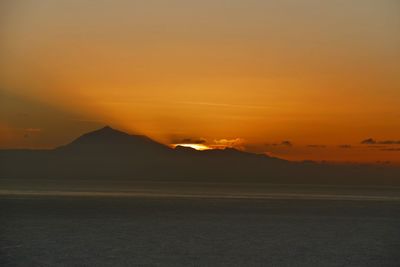 Scenic view of silhouette mountains against sky during sunset