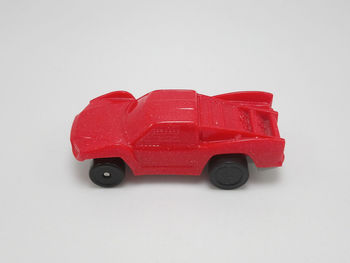 Close-up of toy car against white background