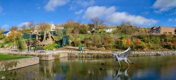 Uman, ukraine. fountain in the fantasy park nova sofiyivka, uman, ukraine, on a sunny autumn day