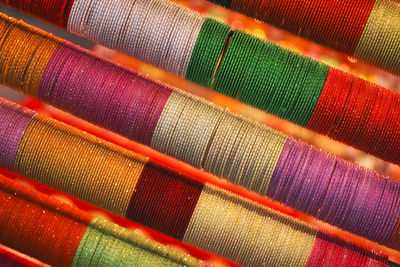 Full frame shot of colorful bangles in store