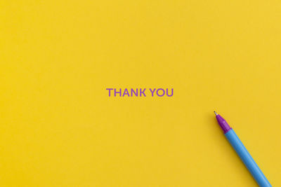 Directly above shot of pencil over yellow background