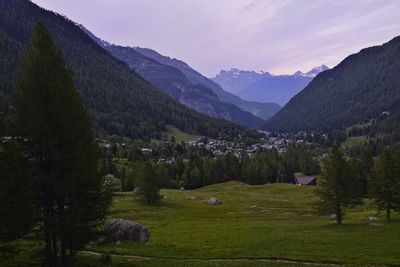 Scenic view of mountains against sky at night