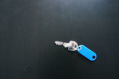 High angle view of key ring on table