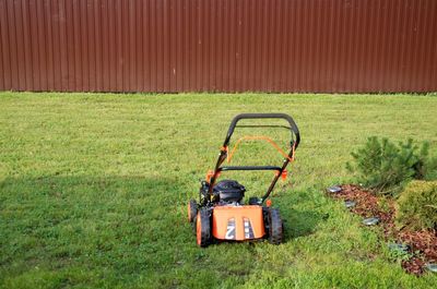 Tractor on grassy field