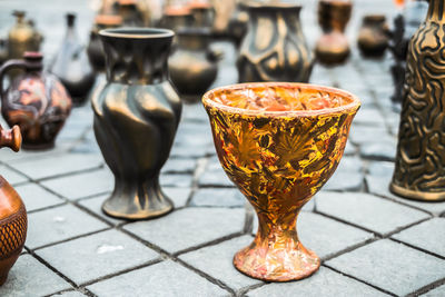 Traditional romanian handmade ceramics market at the potters fair from sibiu, romania