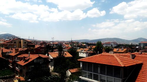 High angle view of townscape against sky